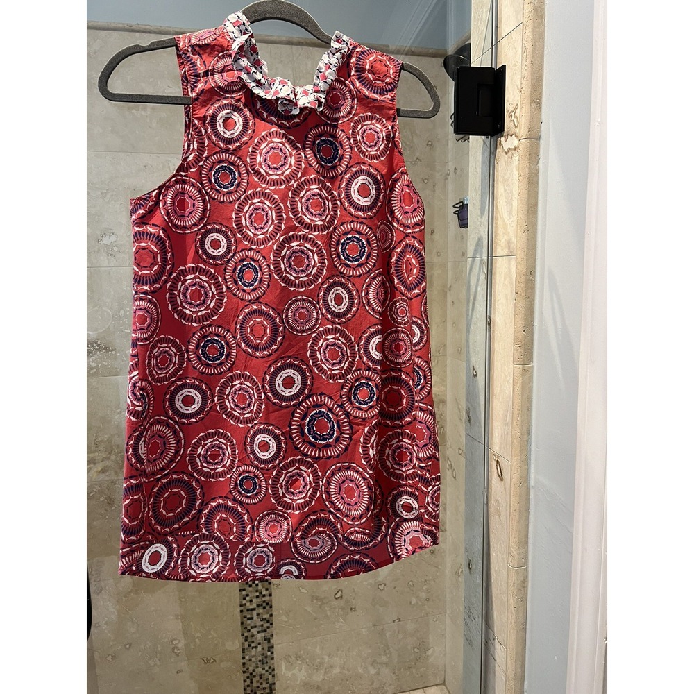 Tyler Boe red fish print bow back Tank Medium Dolphin Ruffle Anthropologie